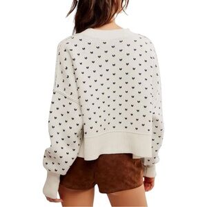 NWOT FREE PEOPLE PATTERN EASY STREET CROPPED PULLOVER SWEATER WHITE / NAVY SMALL